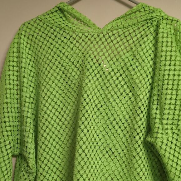 Cacai Bright Lime Green Mesh Hooded Cover Up - Picture 3 of 7